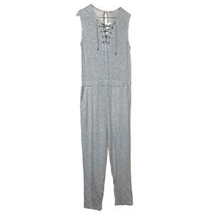 Blue Orchid Jumpsuit Chambray Blue Lace-Up Front Sleeveless Stretch Sz L  NEW